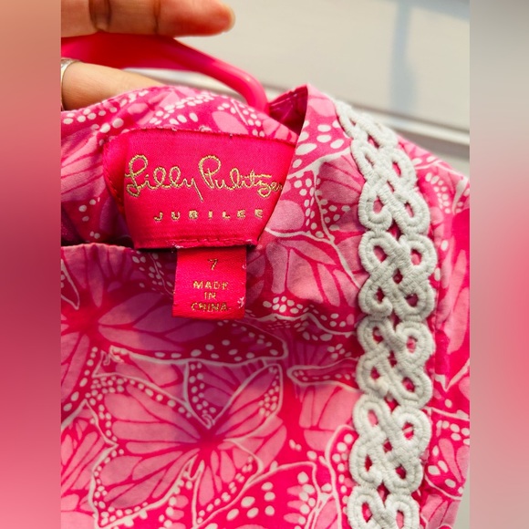 Lilly Pulitzer, Pink Butterflies dress, size 7. Delicate white trim and bows💕 - Picture 2 of 3